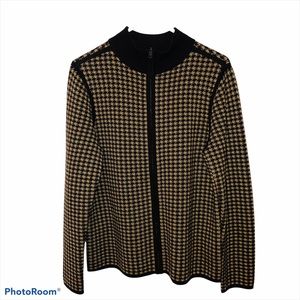 Pendleton Merino Wool Houndstooth Zip Cardigan L